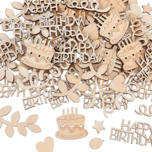 JIEYAO 100 Stück Konfetti Geburtstag Tischdeko Holz, Happy Birthday Konfetti Tischdeko 7 Formen Streudeko Geburtstags Deko Geburtstagsdeko Tisch für Mädchen Junge Kinder Partys Dekoration