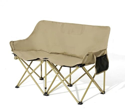 Doppelter faltbarer Campingstuhl für 2 Erwachsene mit zwei Seitentaschen, tragbares Outdoor-Sofa für Strand und Reisen
