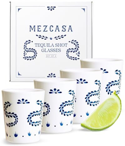 MEZCASA Azul Tequila Schnapsgläser - Premium Keramik Schnapsglas für Enthusiasten - Stilvolle Tequila-Gläser für Männer & Frauen für jeden Anlass (4er Set)