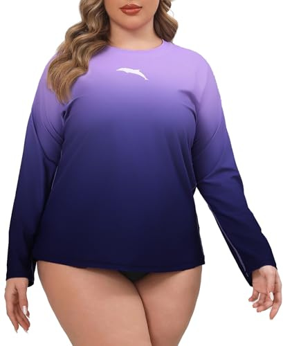 Halcurt Maglietta UV da Donna, Taglie Forti, Rash Guard, a Maniche Lunghe, UPF 50+, Protezione Solare dai Raggi UV, da Nuoto, ad Asciugatura Rapida, 1X 4X