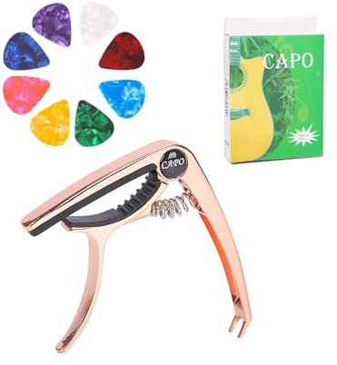 MOPZIJA capodastre guitare classique,capodastre guitare,capodastre,Capodastre 4 en 1 pour guitares acoustiques et électriques à 6 cordes, apporter 8pcs 0.46mm plectres de guitare
