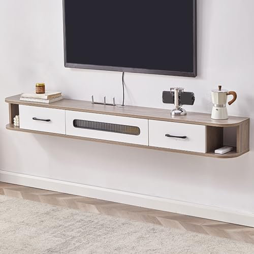 Meuble TV Suspendu Étagère TV Flottante en Bois, Suspendu Etagere avec Rangement Coins Arrondis pour Bureau À Domicile Naturel, Gris, Blanc(Gray,120 * 24 * 20CM)