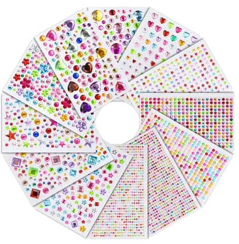 Aischens 3800 Stück Glitzersteine Selbstklebend, Strasssteine Selbstklebend | Bunt Verschiedene Formen Glitzersteine zum Basteln, Glitzersteine Gesicht für Kinder DIY, Gesichts-Make-up, Dekoration