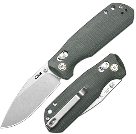 CJRB Couteau pliant maximal de 7,5 cm, lame en acier AR-RPM9, manche vert Micarta, couteau de poche pour homme et femme, couteau EDC pour camping et randonnée, conçu par David C. Andersen (J1954 vert)