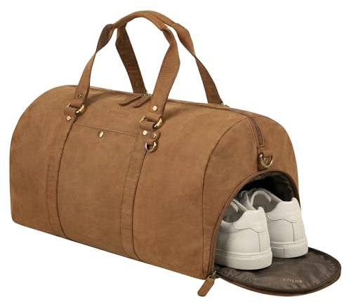 STILORD Ventura Leder Weekender Herren & Damen Groß mit Schuhfach als Saunatasche Elegante Sporttasche XL Arzttasche Leder Kreissaaltasche Reisetasche Handgepäck Echtleder Farbe:tan - Dunkelbraun