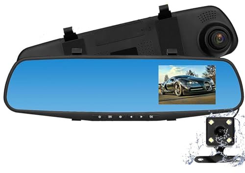 Liwankaqi Dash Cam Front and Rear, 4. 3in Mirror Dash Cam with Cyclic Video, Motion Detection, Car On- Dash Mounted Camera Features Auto 120° Wide Angle, And Reversing/Parking