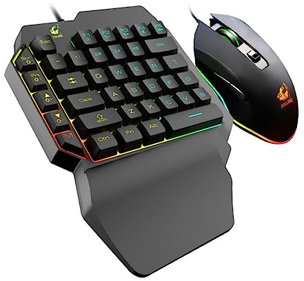 Lurrose Backlit Gaming Keyboard Mouse Combo Single-handed E-sport Keyboard Rgb Lighting for Pc Gaming and Home Use