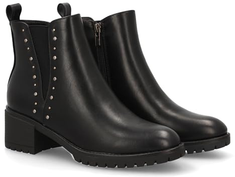 shoes&blues.es 95087 Botin para Mujer Estilo Chelsea, con Tacon Ancho, Adorno de Tachuelas y Elasticos. Ideal para Temporada Otono Invierno. Negro Talla 37