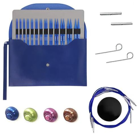 Rundstricknadeln Set Austauschbar – 13 Paare 3–10 mm mit Etui & Zubehör – Stricknadeln Set für Anfänger & Erwachsene – Einfach zu bedienen – Professionelles Strickzubehör Geschenk, Sekt (Blau)