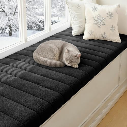 YFHT Sitzbank Polster 80x50cm Bankauflage Sitzkissen Bank mit Rutschfester Unterseite, Sitzauflage Bank mit Reißverschluss, waschbares Bankkissen, Esszimmerbank, Fensterbank, Gartenmöbel, Black