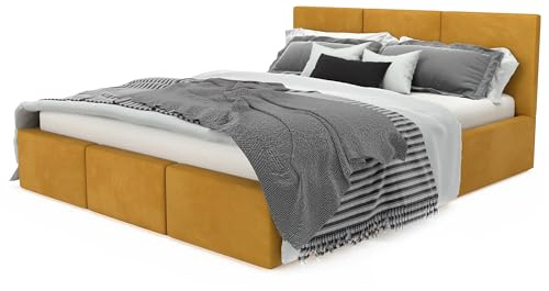 Muralo - Polsterbett 160x200 cm mit Bettkasten und gestepptem Kopfteil - Doppelbett - Ohne Matratze - Jugendbett - Stilvolles Schlafzimmer-Bett - Gelb