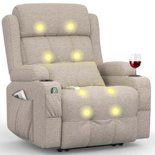 BareTay Relaxsessel Fernsehsessel Elektrisch Verstellbar Massagesessel mit Wärmefunktion Liegefunktion,2 Getränkehalter,4 Seitentaschen, TYP C & USB-Anschlüsse, TV Sessel für Fußteil, Wohnzimmer