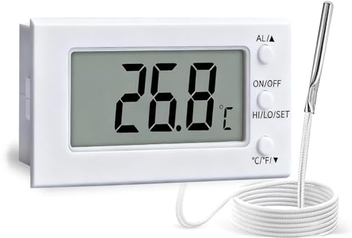 Digital Oven Thermometer for Inside Fan Oven Resistant 300°C | Temperature Gauge with Probe & Timer Alarm, Heat Proof LCD Display Temperature Sensor for Oil, Milk, Deep Frying (White)