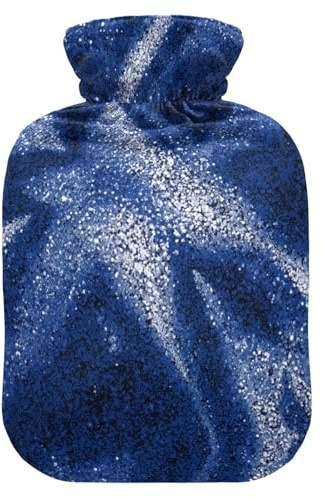Wärmflaschen mit abstrakter stumpfer Textur, blau-weiße Wärmflaschen mit weichem Bezug, 2 l, warme Wasserflasche für Bett bei Muskelkater, Arthritis, Nacken- und Schulterwärmer