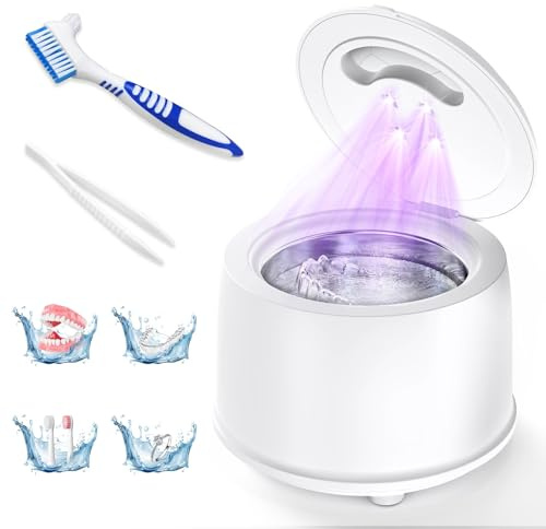 Ultraschallreinigungsgerät 45000Hz UV Ultraschallreiniger 200ml,4 Modes,25W Ultrasonic Cleaner Dental Pod für Zahnschiene Reinigung,Zahnersatz,Aligner,Prothesen, Zahnbürstenkopf,Weiß