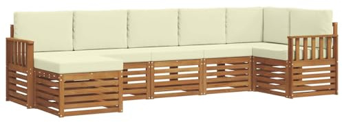 vidaXL Sofagarnituren 7 pcs Natur und Creme Massivholz Akazie, Moderner Garten-Sofa, Robustes Lounge-Set, stylische Möbel für gemütliches Terrassen-Sitzen