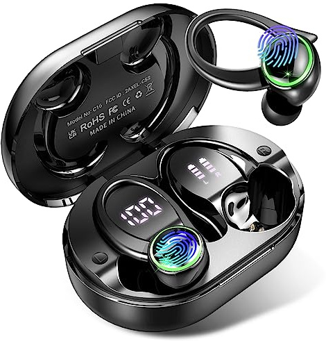 Rolosar Kopfhörer Kabellos Bluetooth 5.4 Sport tiefer Bass, 56 std Spielzeit In Ear Kopfhörer mit 4 ENC Noise Cancelling Mic, IP7 Wasserdicht Ohrhörer LED-Anzeige für Studium