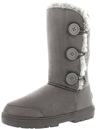 Holly Mujeres trío Button totalmente alineada botas piel a prueba de agua nieve del invierno - Gris - GRE43 AEA0155
