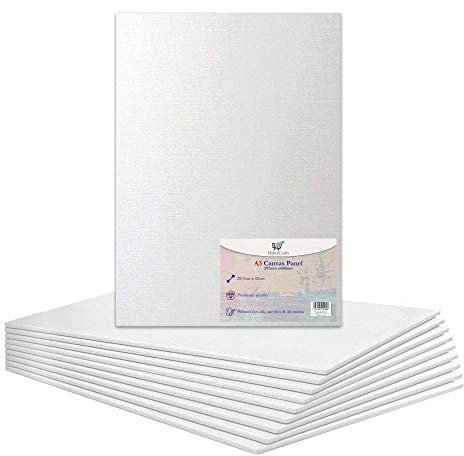 A3-Leinwand, gespannt, blanko, grundiert, Künstlertafeln, 100% Baumwolle, für Ölfarbe, Acrylmalerei, gemischte Medien, säurefrei, weiße Leinwände, Kunstmalplatte (A3-Größe – 297 x 420 mm, 10 Tafeln)