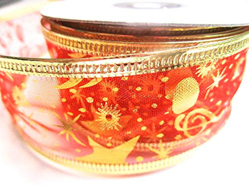 CaPiSo 20m Weihnachtsband Draht Schleifenband Geschenkband mit Sternen Glitzer Adventskranz Dekoartion Advent Weihnachten (25mm Kleine Sterne Rot)