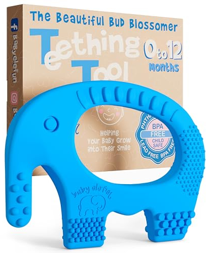 BABY ELEFUN Cute Baby Boy Gift - BPA Free Silicone Teething Ring - Effective & Easy to Hold Teether - Elephant Teething Rings - Teethers Best for Babies 3 4 6 12 Months, Infants, Baby Shower Gifts