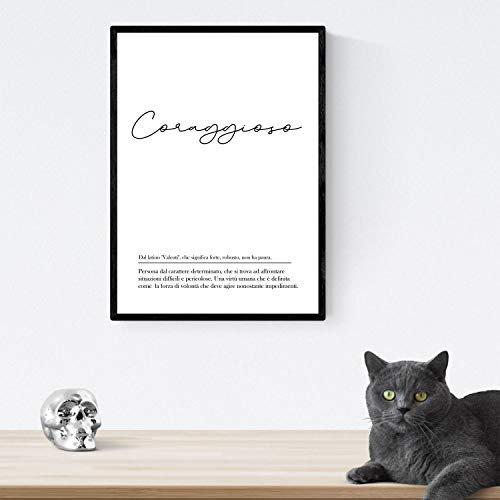 Nacnic Film mit der Definition von Worten in Italienisch. Poster ‚Coraggioso‘ von Wörtern mit Definitionen. A4 ungerahmt