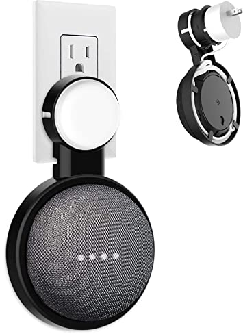 HomeMount Wandhalterung für Google Home Mini/Nest Mini (2. Gen) - Platzsparende Steckdosenhalter, Lautsprecherzubehör für Sprachassistenten (schwarz)