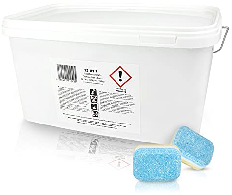 RedFOX24 Premium Spülmaschinen Tabs - mit wasserlöslicher Folie - Geschirrspültabs - 12 verschiedene Funktionen - 10 KG in einem wiederverschließbaren Kunststoffbehälter erhältlich