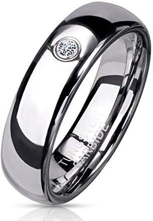 Paula & Fritz® Ring Damen Wolframcarbid Zirkonia Klar Gr. 49 (15,6) Silber 6-mm Breit Partnerring Damenring Ehering Kuppelring Herren-Ring Tungsten