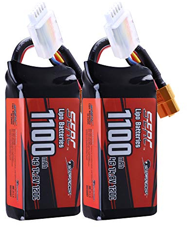 SUNPADOW 4S Lipo Battery 14.8V 120C 1100mAh Rechargeable with XT60 Connector for RC FPV Airplane Quadcopter Helicopter Drone Model Racing Hobby(2 Count)