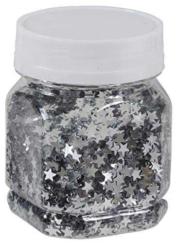 Stern-Konfetti Sternen-Streu zum Basteln und Verzieren von Karten, bunte Glitter-Sterne für Dekoration, 80 g (Silber)