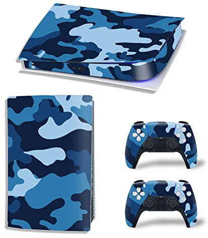 SKINOWN Skin Sticker für Playstation PS5 Digital Edition Konsole und Controller Camouflage Blau