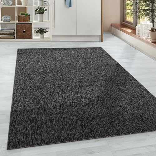 HomebyHome Teppich Wohnzimmer 200x290 cm Anthrazit Einfarbig Meliert Design - Schlafzimmer Teppich Kurzflor Extra Weich Pflegeleicht Teppiche Waschbar für Küche Esszimmer - Carpet Living Room