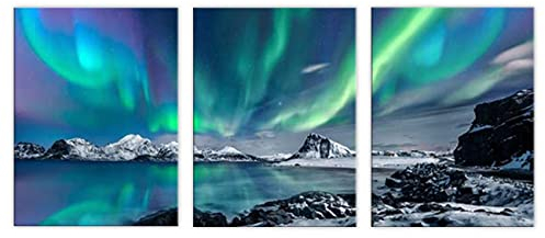 ZHONGYUTONG 3 Stück Kunstdruck auf Leinwand Aurora Bilder Gemälde Natur Nordlicht Poster Wanddekoration für Wohnzimmer Schlafzimmer Büro (Kein Rahmen, 40x60cmx3 Teiliges)