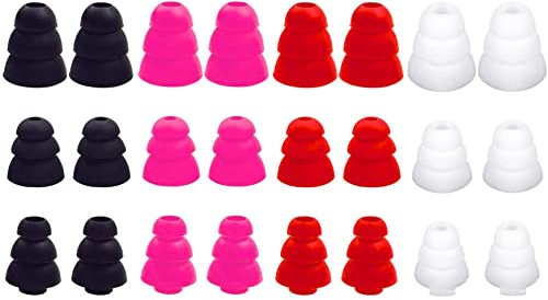 JNSA 3 Flange Ear Tip Noise Cancelling Triple Flange Eartip Replacement Earbuds Tips Compatible with Most Earbuds Diameter 4mm - 5mm in-Ear Earphones,S/M/L,12 Pairs, 4 Color Pack 3F4C