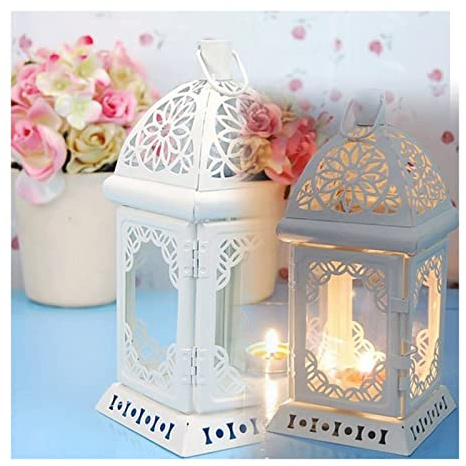 DSKYLODY Candle Lantern Decorative Lanterns Decorative Candle Lantern High Vintage Hanging Lantern Candle Holder with Transparent Glass Panels Metal Candle Holder Glass Windlight