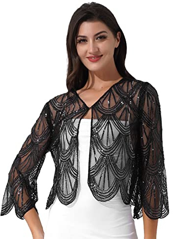 dPois Damen Pailletten Bolero Schal Cape 1920er Umhang Schulterjacke Achselzucken Stola für Kleid Partykleid Abendkleid Flapper Accessoires