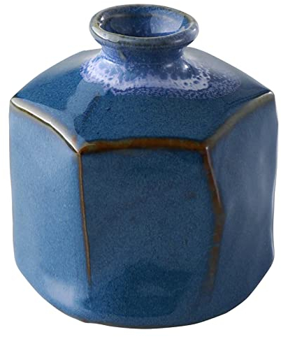 Wazakura Minoyaki Ikebana Keramik-Vase, Made in Japan, kleine handbemalte Blumenarrangement Vase, Töpferbedarf - Sechseckige Blaue Ikebana Vase