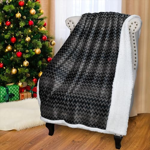 Catalonia Classy Sofadecke mit doppeltem Mikroplüsch-Sherpa-Fleece, superweich, geeignet für alle Jahreszeiten, Flauschiger Plüsch, kuschelige, Dicke Couchüberwürfe,Chevron-Druck Holzkohle,150x130 cm
