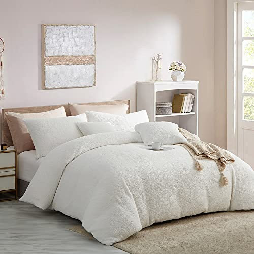 Lanqinglv Warme Winter Bettwäsche 200x200cm Weiß Flauschig Teddy Fleece Cashmere Touch Flanell Wendebettwäsche Plüsch Sherpa Deckenbezug Bettbezug mit Reißverschluss und 2 Kissenbezug 80x80cm