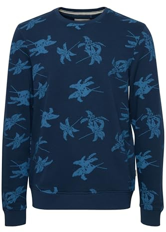 Blend 20715358 Herren Sweatshirt Pullover Pulli mit Rundhalsausschnitt O-Neck AOP Print Sommer Blumen, Größe:XL, Farbe:Dress Blues (194024)