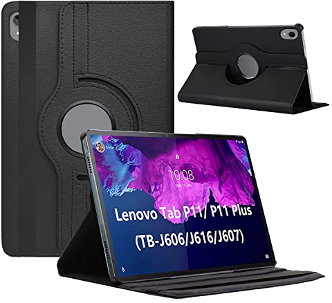 Dlahaby Coque pour Lenovo Tab P11 Plus TB-J616 / Tab P11 TB-J606 11 Pouces,Rotation à 360 degrés en Cuir PU avec Support étui de Protection pour Lenovo Tab P11 & Tab P11 Plus,#Noir