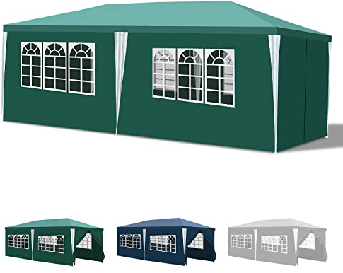 Yakimz Cenador de jardín, Resistente al Agua, Estable, Resistente al Invierno, con 4 Paneles Laterales y Ventanas, protección UV 50+, para Mercado, Festivales, mercadillos y Camping, Verde, 3 x 6 m