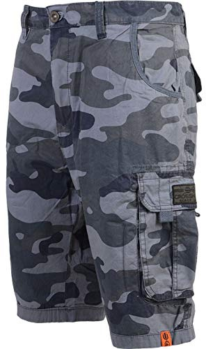 Crosshatch Mens Shorts Cargo Combat Camo Zipper Army Long Military Knee Length Men Zip Up Regular Fit Multi Pockets Cotton Pants Charcoal Camo 36