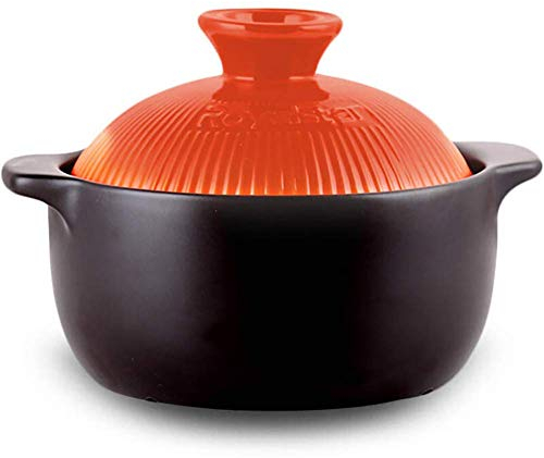 Spodumene Ceramic pan Dish, Health Soup cocotte with lid, Bibimbap Clay Pot Heat Resistant Orange pan 2.7 liters Soup Pot