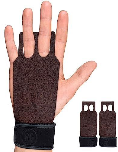 RooGrips Poignées de gym à 2 doigts pour l'haltérophilie, la gymnastique et les entraînements à domicile – Poignées en cuir kangourou pour une résistance et une protection ultimes pour homme et femme,