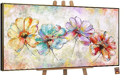 YS-Art Acryl Gemälde auf Leinwand handgemalt schöne Blumen Leinwandbild Abstrakt bunte Farben Wanddeko Wohnzimmer modern Wohndekor Büro Kunst mit Rahmen 140x70 cm