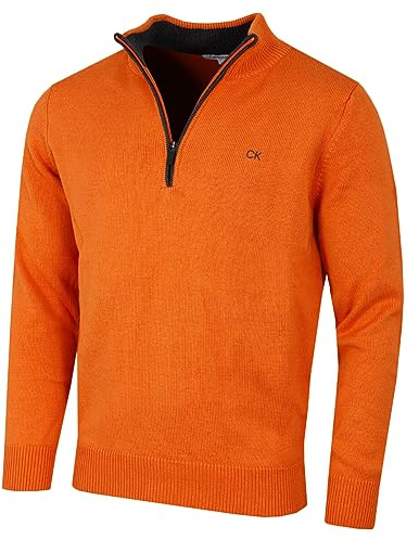 Calvin Klein Mens 1/2 Zip CK Golf Sweater - Orange - L