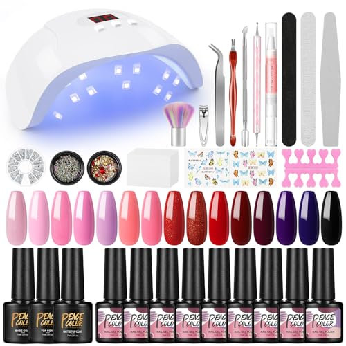 PEACECOLOR Gel Nägel Starterset mit UV Lampe,18pcs UV Nagellack Set 36W Gel Nagellack Set mit Base und Top Matte Coat Gelnägel Set für Nagelkunst zu Hause