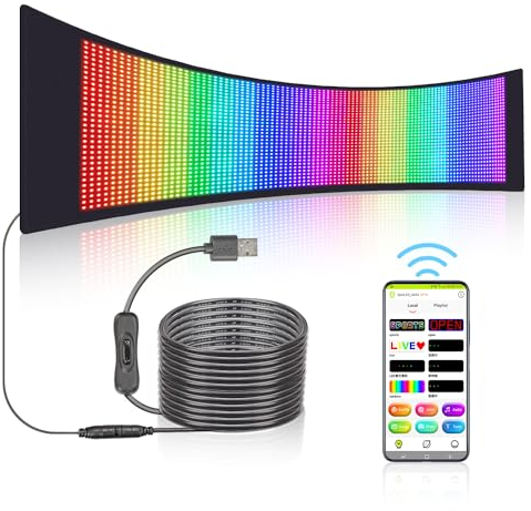 Leadleds Flexibler Programmierbare LED Schild, 66,6 x 21,8 cm RGB Vollfarb Scrolling LED Anzeigetafel, Bluetooth Smart App LED-Anzeige Werbetafel für Auto, Geschäft, Bar